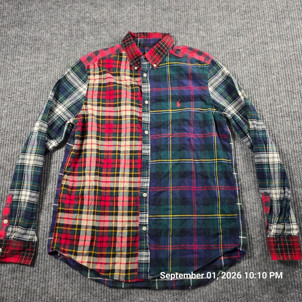 Ralph Lauren Multi Color Patchwork Plaid Button Down Shirt XL 18-20 Pony Logo